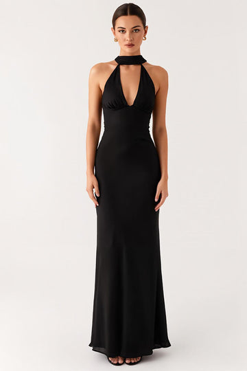 Robe longue noire gaine dos nu noire